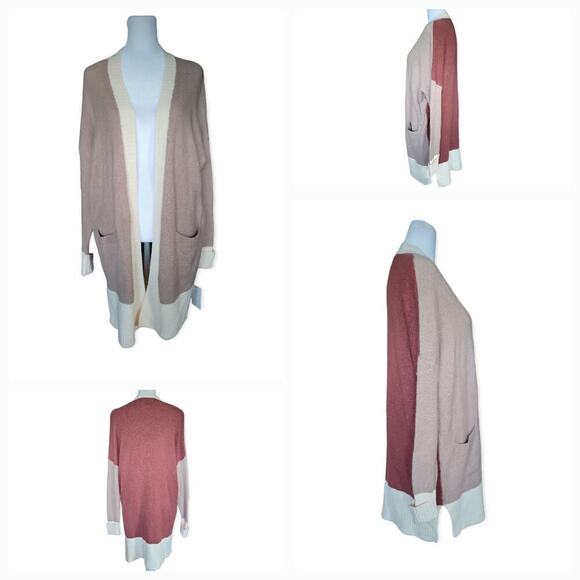 NEW London Kaye Women's Neutral‎ Color Block Open Cardigan - Picture 1 of 9